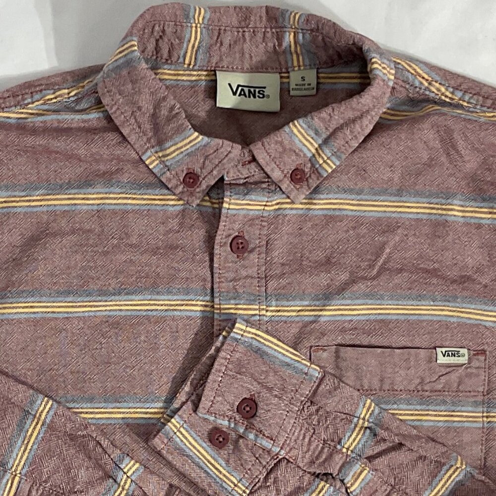 Vans Mens Sz Small Striped Long Sleeve Button Up Shirt 100% Cotton
